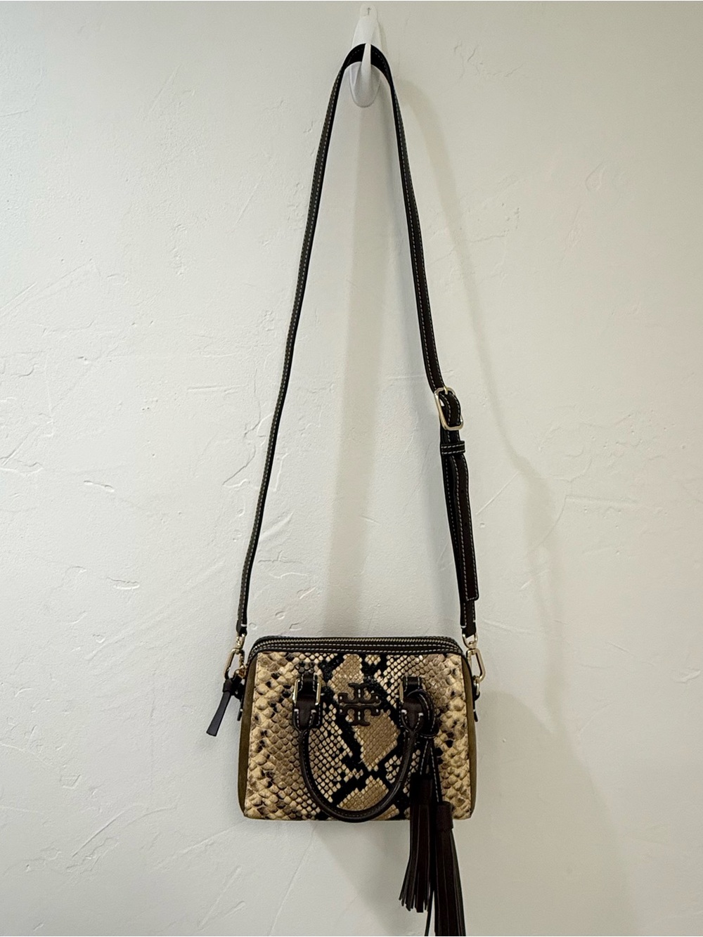 NWT. Tory Burch Snake Print Mini Crossbody Satchel with Two Straps - Picture 2 of 15